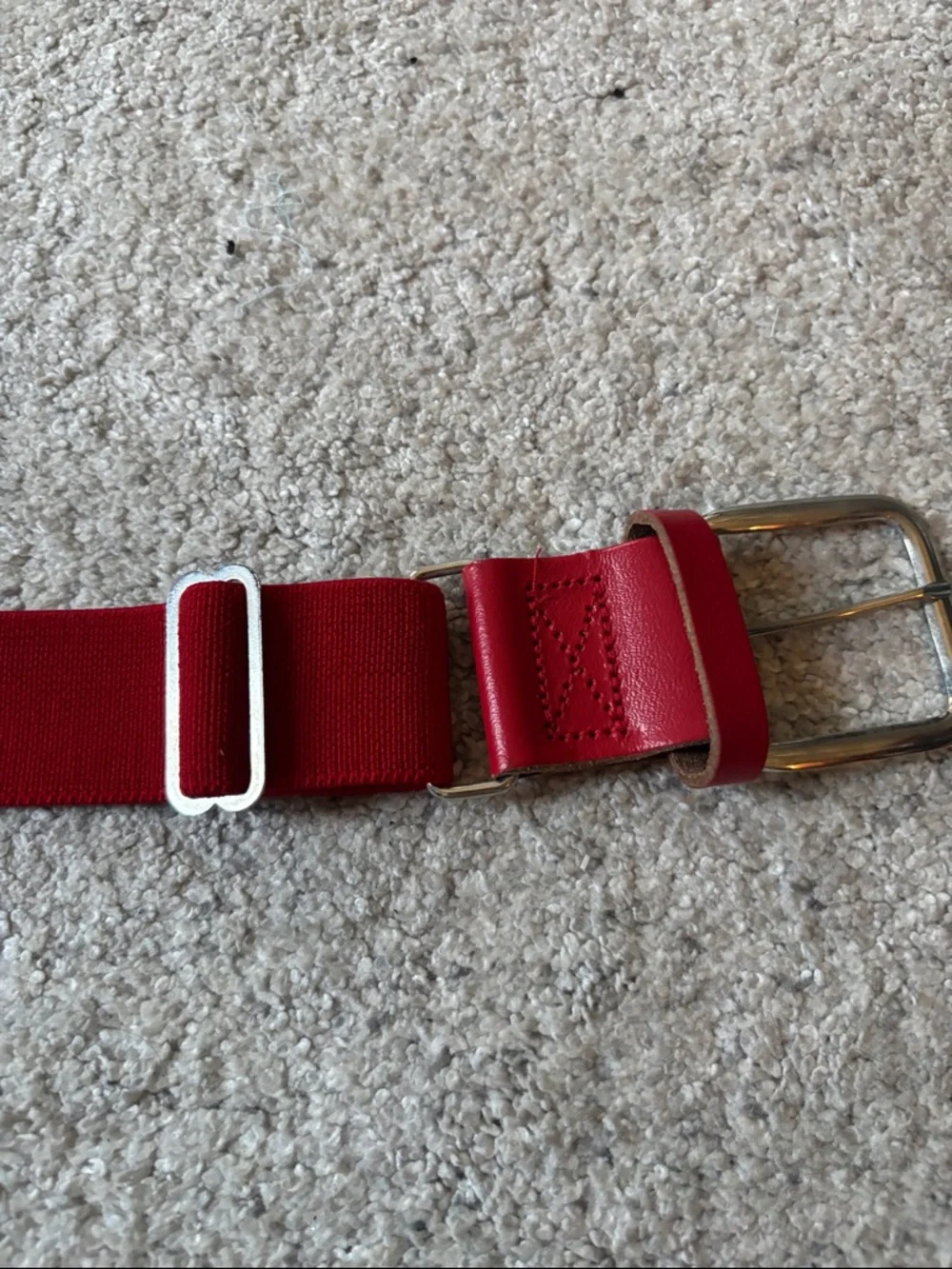 Red Youth Baseball Belt with Silver Buckle